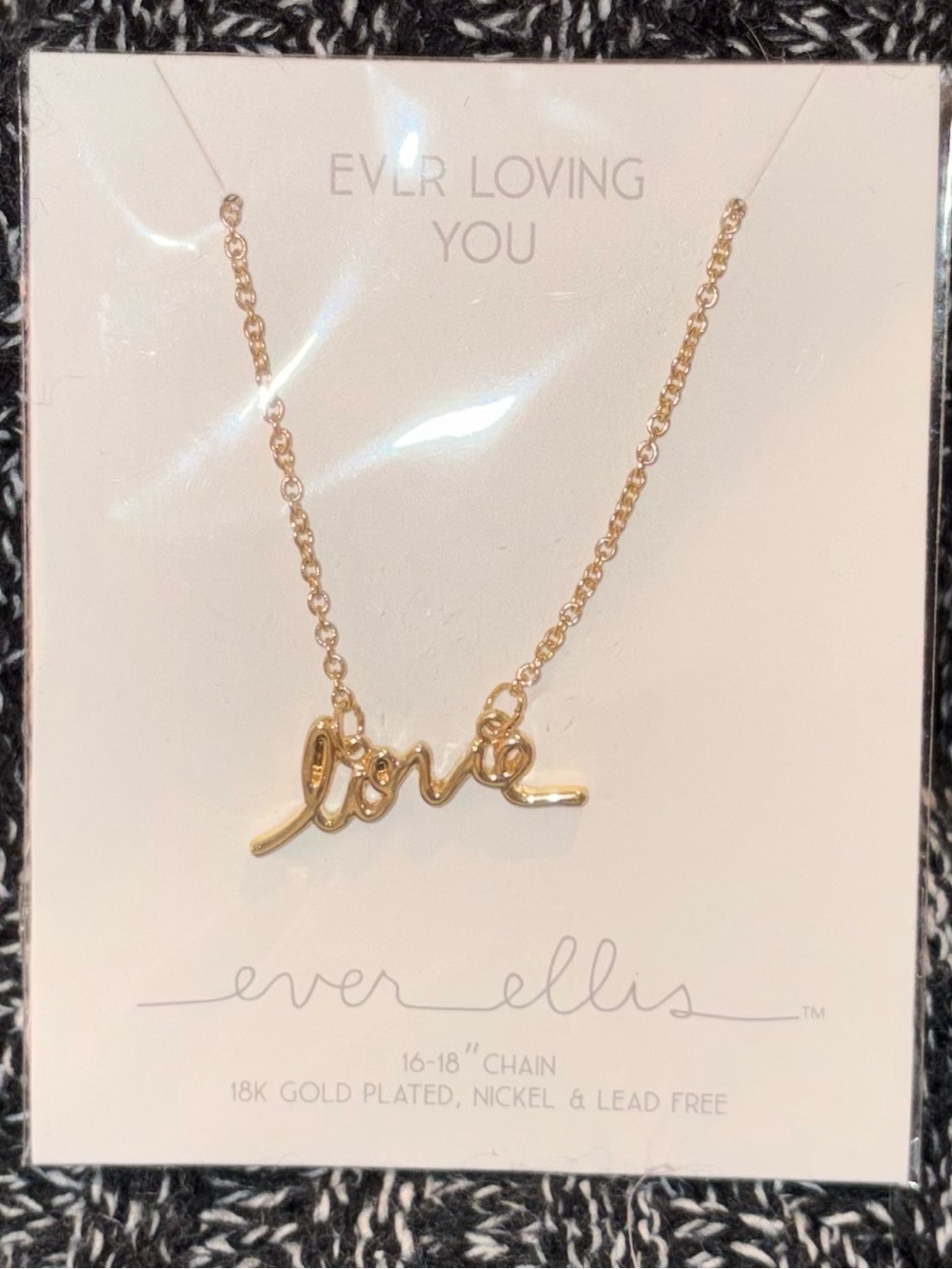 Ever Ellis Gold 'Love' Pendant Necklace - 18K Gold Plated, 16-18” Chain - NEW